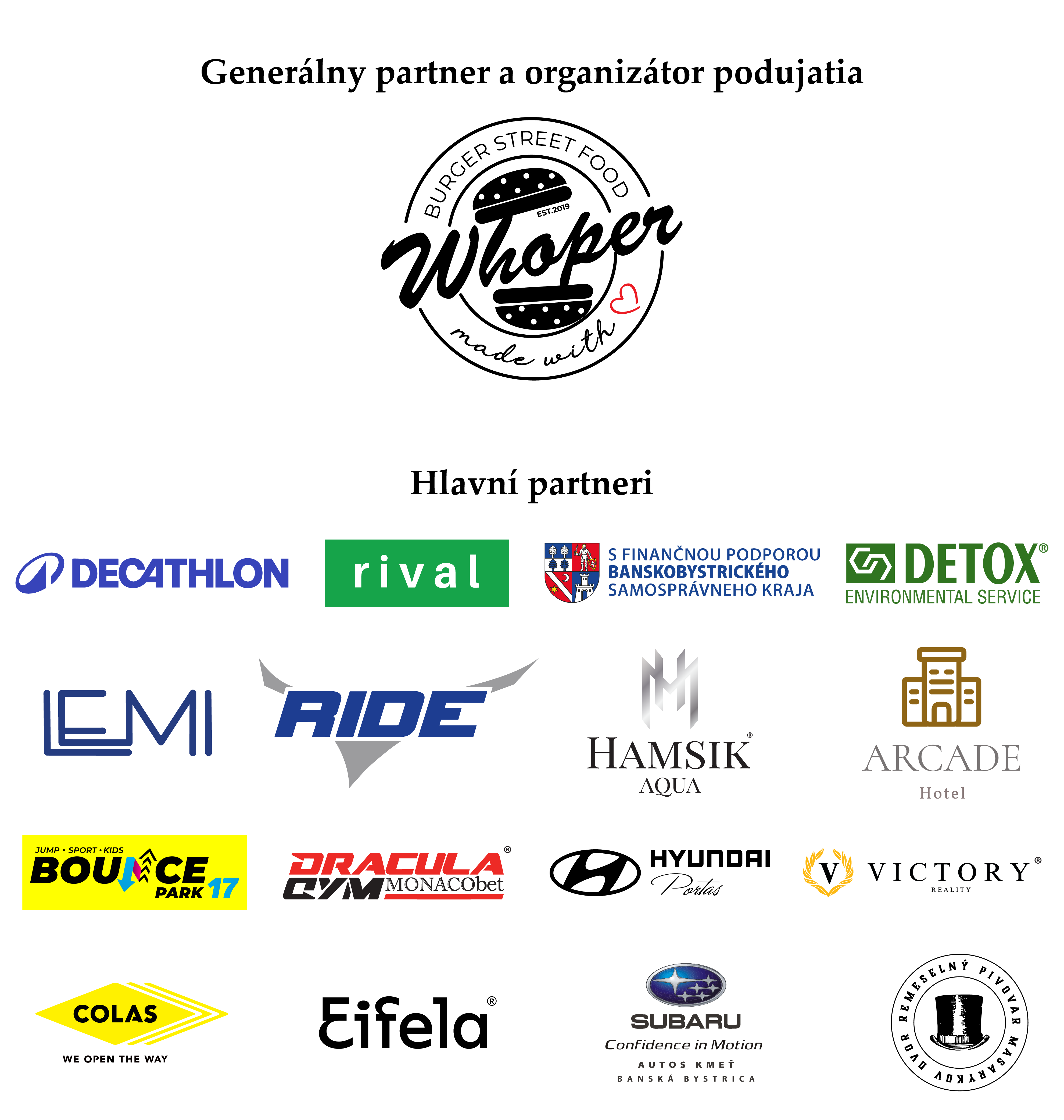 Tajovský beh 2025 - Generálny partner, hlavní partneri